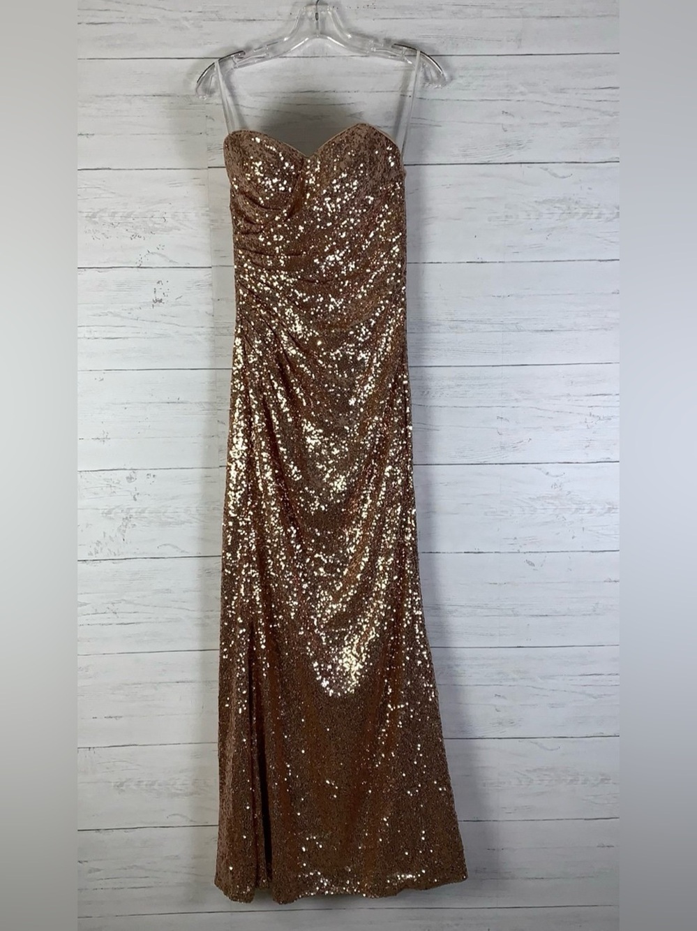 Christina Wu Celebration rose gold strapless sequin dress size 8